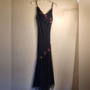 Beautiful,silk, long, formal dress. Hand embroidered roses.